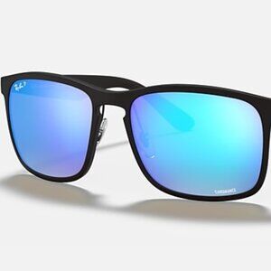 Ray-Ban Black Frame Sunglasses with Blue Mirrored Lenses